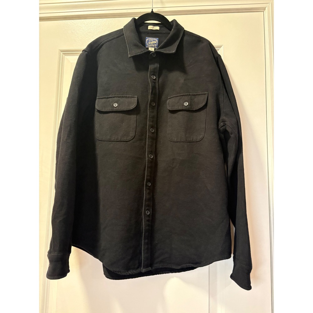 J.Crew Mens Black Cotton Knit Shirt Jacket Sportsmans Outfitter Shacket Large‎